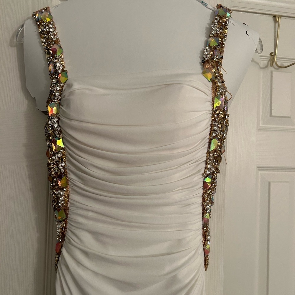 White and Gold Prom Dress with Luxurious Design